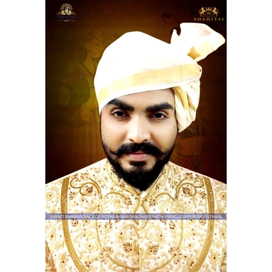 S H A H I T A J Traditional Rajasthani Wedding Barati Plain Chanderi Silk White Udaipuri Pagdi Safa or Turban for Kids and Adults (CT225)-ST305_20