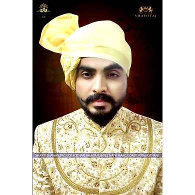 S H A H I T A J Traditional Rajasthani Wedding Barati Plain Chanderi Silk Aamras Udaipuri Pagdi Safa or Turban for Kids and Adults (CT227)-ST307_18andHalf