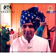 S H A H I T A J Traditional Rajasthani Wedding Barati Chanderi Silk Printed Blue Udaipuri Pagdi Safa or Turban for Kids and Adults (CT231)