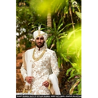 S H A H I T A J Traditional Rajasthani Wedding White Silk Udaipuri Pagdi Safa or Turban for Groom or Dulha (CT238)