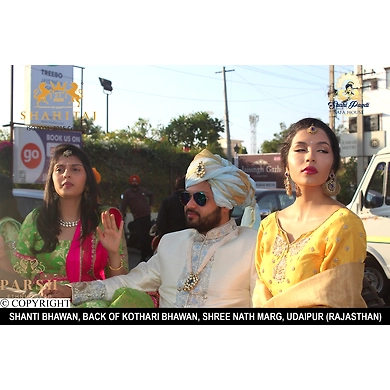 S H A H I T A J Traditional Rajasthani Wedding Blue Golden Silk Udaipuri Pagdi Safa or Turban for Groom or Dulha (CT243)-ST323_22