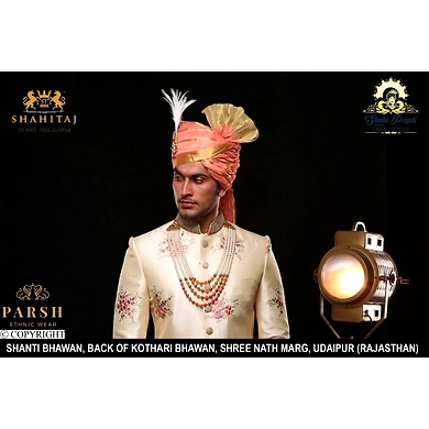 S H A H I T A J Traditional Rajasthani Wedding Peach Silk Udaipuri Pagdi Safa or Turban for Groom or Dulha (CT245)-ST325_22