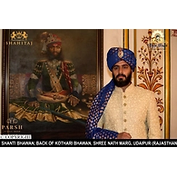 S H A H I T A J Traditional Rajasthani Wedding Udaipuri Blue Silk Brocade Pagdi Safa or Turban for Groom or Dulha (CT248)