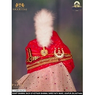 S H A H I T A J Traditional Rajasthani Wedding Udaipuri Georgette Red Bandhej Pagdi Safa or Turban for Groom or Dulha (CT251)