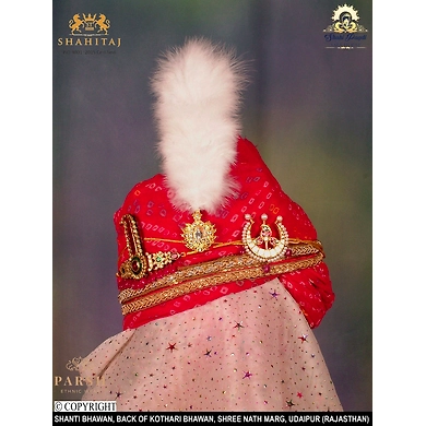 S H A H I T A J Traditional Rajasthani Wedding Udaipuri Georgette Red Bandhej Pagdi Safa or Turban for Groom or Dulha (CT251)-ST331_23andHalf
