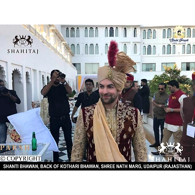 S H A H I T A J Traditional Rajasthani Wedding Udaipuri Golden Silk Pagdi Safa or Turban for Groom or Dulha (CT256)-ST336_23
