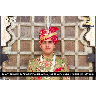 S H A H I T A J Traditional Rajasthani Wedding Red Cotton Bandhej Jodhpuri Pagdi Safa or Turban for Groom or Dulha (CT258)-ST338_22andHalf