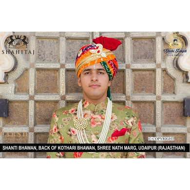 S H A H I T A J Traditional Rajasthani Wedding Multi-Colored Cotton Bandhej Jodhpuri Pagdi Safa or Turban for Groom or Dulha (CT259)-ST339_21