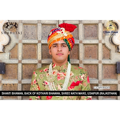 S H A H I T A J Traditional Rajasthani Wedding Multi-Colored Cotton Bandhej Jodhpuri Pagdi Safa or Turban for Groom or Dulha (CT259)-ST339_22andHalf
