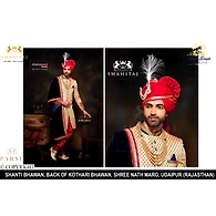 S H A H I T A J Traditional Rajasthani Wedding Red Silk Udaipuri Pagdi Safa or Turban for Groom or Dulha (CT260)