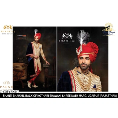 S H A H I T A J Traditional Rajasthani Wedding Red Silk Udaipuri Pagdi Safa or Turban for Groom or Dulha (CT260)-ST340_21andHalf