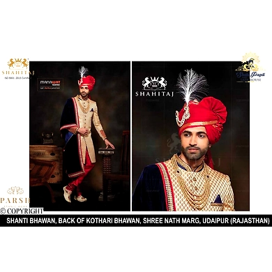 S H A H I T A J Traditional Rajasthani Wedding Red Silk Udaipuri Pagdi Safa or Turban for Groom or Dulha (CT260)-ST340_23