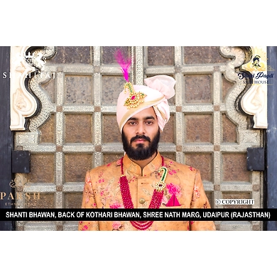 S H A H I T A J Traditional Rajasthani Wedding Pink Silk Udaipuri Pagdi Safa or Turban for Groom or Dulha (CT265)-ST345_22andHalf