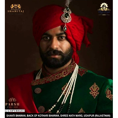S H A H I T A J Traditional Rajasthani Wedding Red Pure or Georgette Udaipuri Pagdi Safa or Turban for Groom or Dulha (CT269)-ST349_23