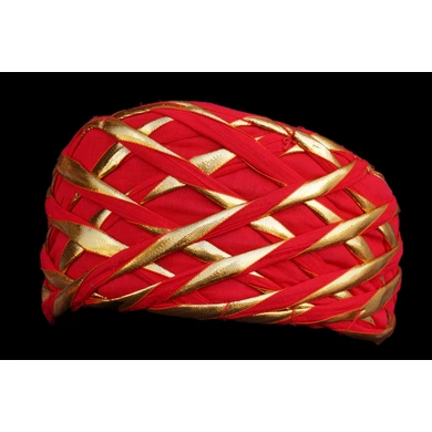 S H A H I T A J Traditional Rajasthani Red Color Faux Silk Marwadi Munshi Pagdi Safa or Turban for Kids and Adults (RT317)-20-4