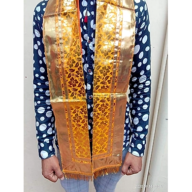 S H A H I T A J Traditional Rajasthani Unisex Yellow Satin Uparna/Stole for Social Occasions/Bhagwan or God's Idols (DS404) (Pack of 3 Pieces)-Free Size-1