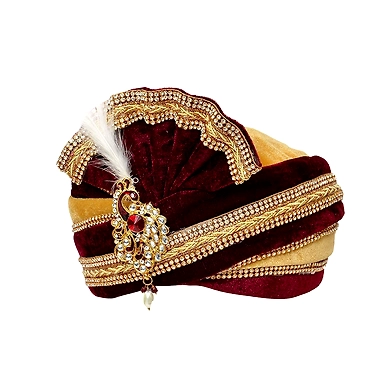 S H A H I T A J Traditional Rajasthani Readymade Velvet Velcro Adjustable Multi-Colored Foldable Pagdi Safa or Turban for Groom or Dulha (RT475)-21-4