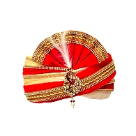 S H A H I T A J Traditional Rajasthani Readymade Velvet Velcro Adjustable Multi-Colored Foldable Pagdi Safa or Turban for Groom or Dulha (RT480)