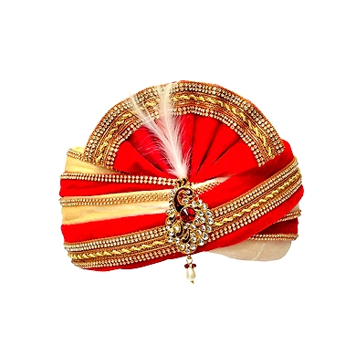 S H A H I T A J Traditional Rajasthani Readymade Velvet Velcro Adjustable Multi-Colored Foldable Pagdi Safa or Turban for Groom or Dulha (RT480)-ST600_23andHalf