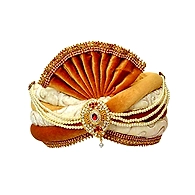 S H A H I T A J Traditional Rajasthani Readymade Velvet Velcro Adjustable Multi-Colored Pagdi Safa or Turban for Groom or Dulha (RT481)