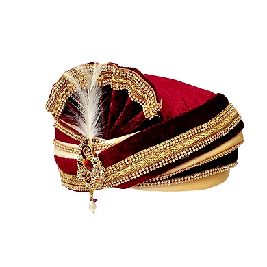 S H A H I T A J Traditional Rajasthani Readymade Velvet Velcro Adjustable Multi-Colored Foldable Pagdi Safa or Turban for Groom or Dulha (RT483)-21-4