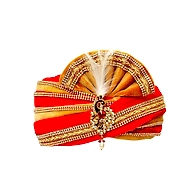 S H A H I T A J Traditional Rajasthani Readymade Velvet Velcro Adjustable Multi-Colored Foldable Pagdi Safa or Turban for Groom or Dulha (RT484)