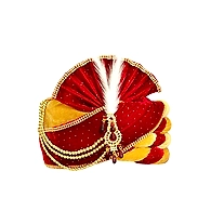 S H A H I T A J Traditional Rajasthani Velvet Red & Golden Wedding Groom or Dulha Pagdi Safa or Turban for Kids and Adults (RT490)