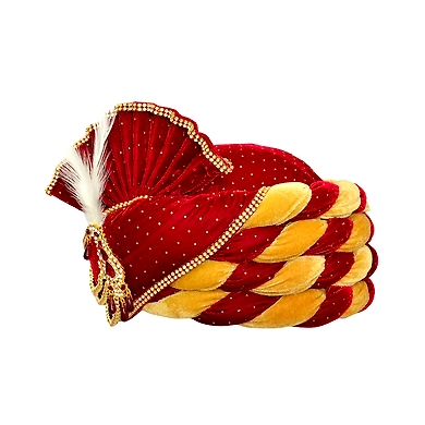 S H A H I T A J Traditional Rajasthani Velvet Red &amp; Golden Wedding Groom or Dulha Pagdi Safa or Turban for Kids and Adults (RT490)-18-3