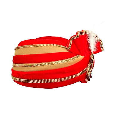 S H A H I T A J Traditional Rajasthani Velvet Red &amp; Golden Wedding Groom or Dulha Pagdi Safa or Turban for Kids and Adults (RT491)-18-4