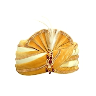 S H A H I T A J Traditional Rajasthani Velvet White & Golden Wedding Groom or Dulha Pagdi Safa or Turban for Kids and Adults (RT492)