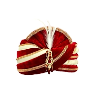 S H A H I T A J Traditional Rajasthani Velvet Red & White Wedding Groom or Dulha Pagdi Safa or Turban for Kids and Adults (RT493)