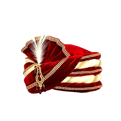 S H A H I T A J Traditional Rajasthani Velvet Red &amp; White Wedding Groom or Dulha Pagdi Safa or Turban for Kids and Adults (RT493)-18-3