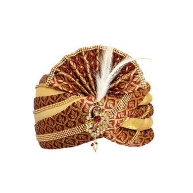 S H A H I T A J Traditional Rajasthani Velvet Red &amp; Golden Wedding Groom or Dulha Pagdi Safa or Turban for Kids and Adults (RT494)-ST614_18