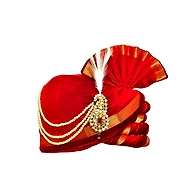 S H A H I T A J Traditional Rajasthani Udaipuri Silk Red & Golden Wedding Groom or Dulha Pagdi Safa or Turban for Kids and Adults (RT496)