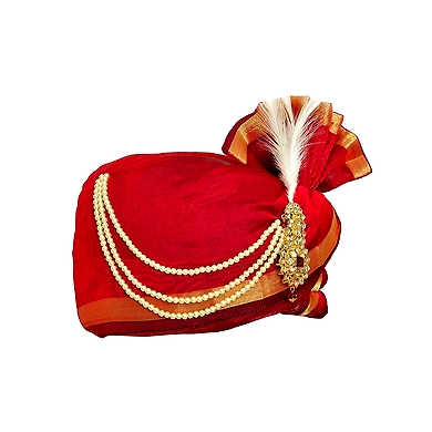 S H A H I T A J Traditional Rajasthani Udaipuri Silk Red &amp; Golden Wedding Groom or Dulha Pagdi Safa or Turban for Kids and Adults (RT496)-18-3