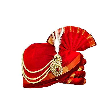 S H A H I T A J Traditional Rajasthani Udaipuri Silk Red &amp; Golden Wedding Groom or Dulha Pagdi Safa or Turban for Kids and Adults (RT496)-ST616_23andHalf