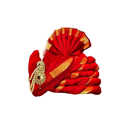 S H A H I T A J Traditional Rajasthani Udaipuri Silk Red &amp; Golden Wedding Groom or Dulha Pagdi Safa or Turban for Kids and Adults (RT496)-18-4