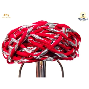 S H A H I T A J Traditional Rajasthani Cotton Red Vantma or Rope Pagdi Safa or Turban with Silver Gota Patti for Kids and Adults (RT501)