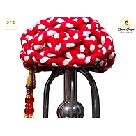 S H A H I T A J Traditional Rajasthani Cotton Red & White Vantma or Rope Pagdi Safa or Turban for Kids and Adults (RT504)