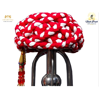 S H A H I T A J Traditional Rajasthani Cotton Red &amp; White Vantma or Rope Pagdi Safa or Turban for Kids and Adults (RT504)-ST624_20