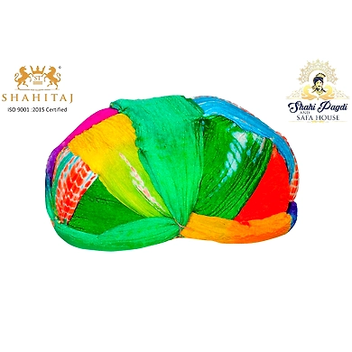 S H A H I T A J Traditional Rajasthani Jaipuri Faux Silk Multi-Colored Gol or Foam Pagdi Safa or Turban for Kids and Adults (RT510)-ST630_19andHalf