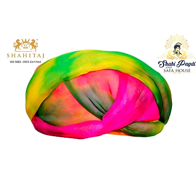 S H A H I T A J Traditional Rajasthani Jaipuri Faux Silk Multi-Colored Gol or Foam Pagdi Safa or Turban for Kids and Adults (RT513)-ST633_18andHalf