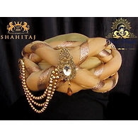 S H A H I T A J Traditional Rajasthani Silk Golden Vantma or Barmeri Pagdi Safa or Turban with Brooch for Kids and Adults (RT514)