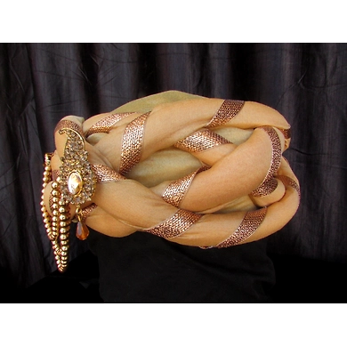 S H A H I T A J Traditional Rajasthani Silk Golden Vantma or Barmeri Pagdi Safa or Turban with Brooch for Kids and Adults (RT514)-18-3
