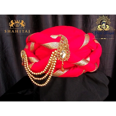 S H A H I T A J Traditional Rajasthani Silk Red Vantma or Barmeri Pagdi Safa or Turban with Brooch for Kids and Adults (RT515)-ST635_21