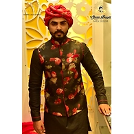S H A H I T A J Traditional Rajasthani Silk Maroon & Golden Vantma or Rope Pagdi Safa or Turban for Kids and Adults (DT516)