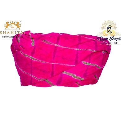 S H A H I T A J Traditional Rajasthani Cotton Pink Lehariya Jodhpuri Gol Pheta Pagdi Safa or Turban for Kids and Adults (RT528)-ST648_22andHalf