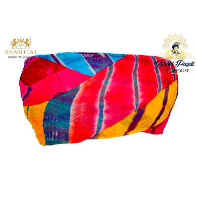 S H A H I T A J Traditional Rajasthani Cotton Multi-Colored Lehariya Jodhpuri Gol Pheta Pagdi Safa or Turban for Kids and Adults (RT529)-ST649_23andHalf