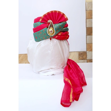 S H A H I T A J Traditional Rajasthani Wedding Pink &amp; Firozi Brocade Pagdi Safa or Turban with Brooch for Groom or Dulha (RT538)-ST661_21