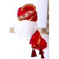 S H A H I T A J Traditional Rajasthani Wedding Red & Golden Silk and Brocade Pagdi Safa or Turban for Groom or Dulha (RT539)